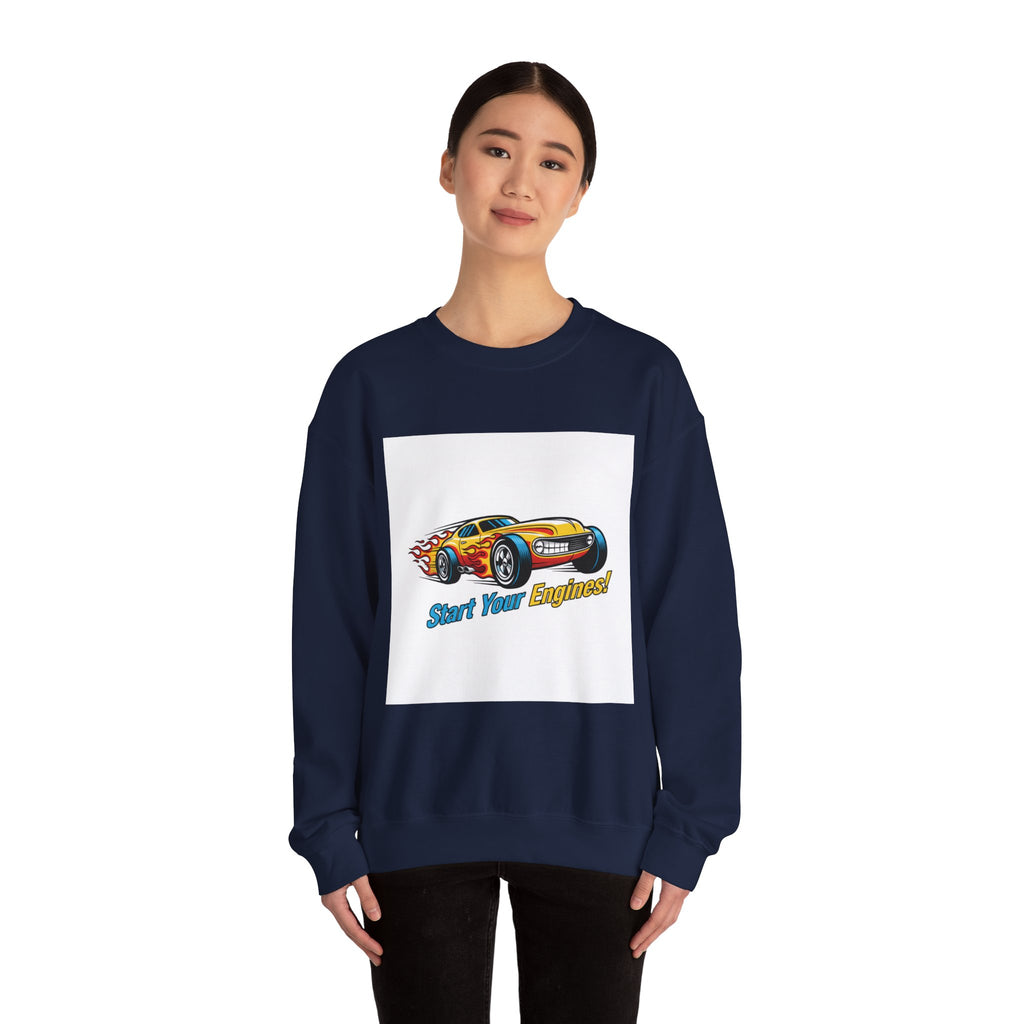 Retro Cartoon Dragster Sweatshirt | racing flame shirt, vintage car illustration
