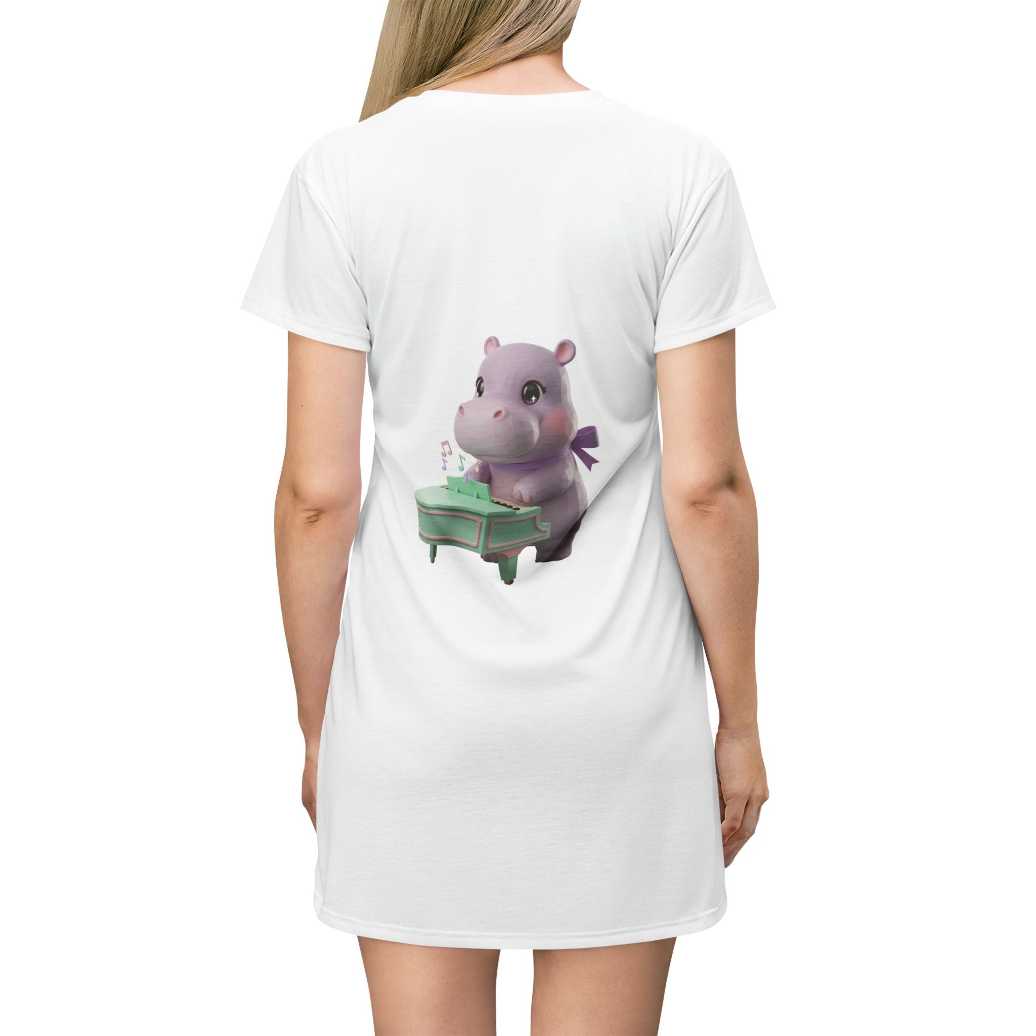 Cute Hippo Playing Piano T‑Shirt Dress — Whimsical Animal Music Graphic