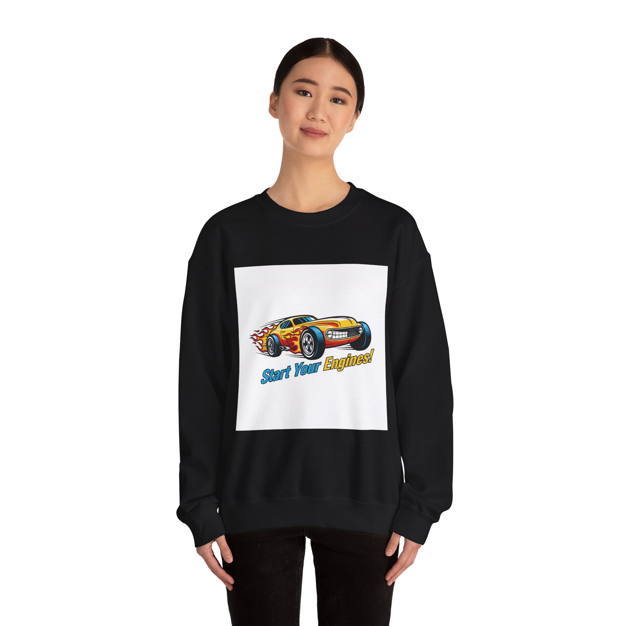 Retro Cartoon Dragster Sweatshirt | racing flame shirt, vintage car illustration