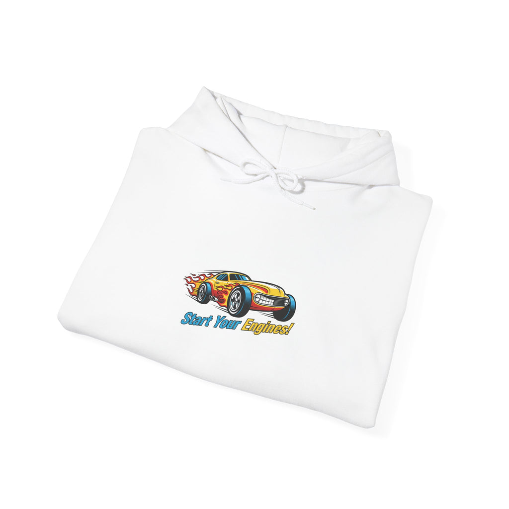 Retro Cartoon Racing Car Hoodie | vintage car illustration, racing flames