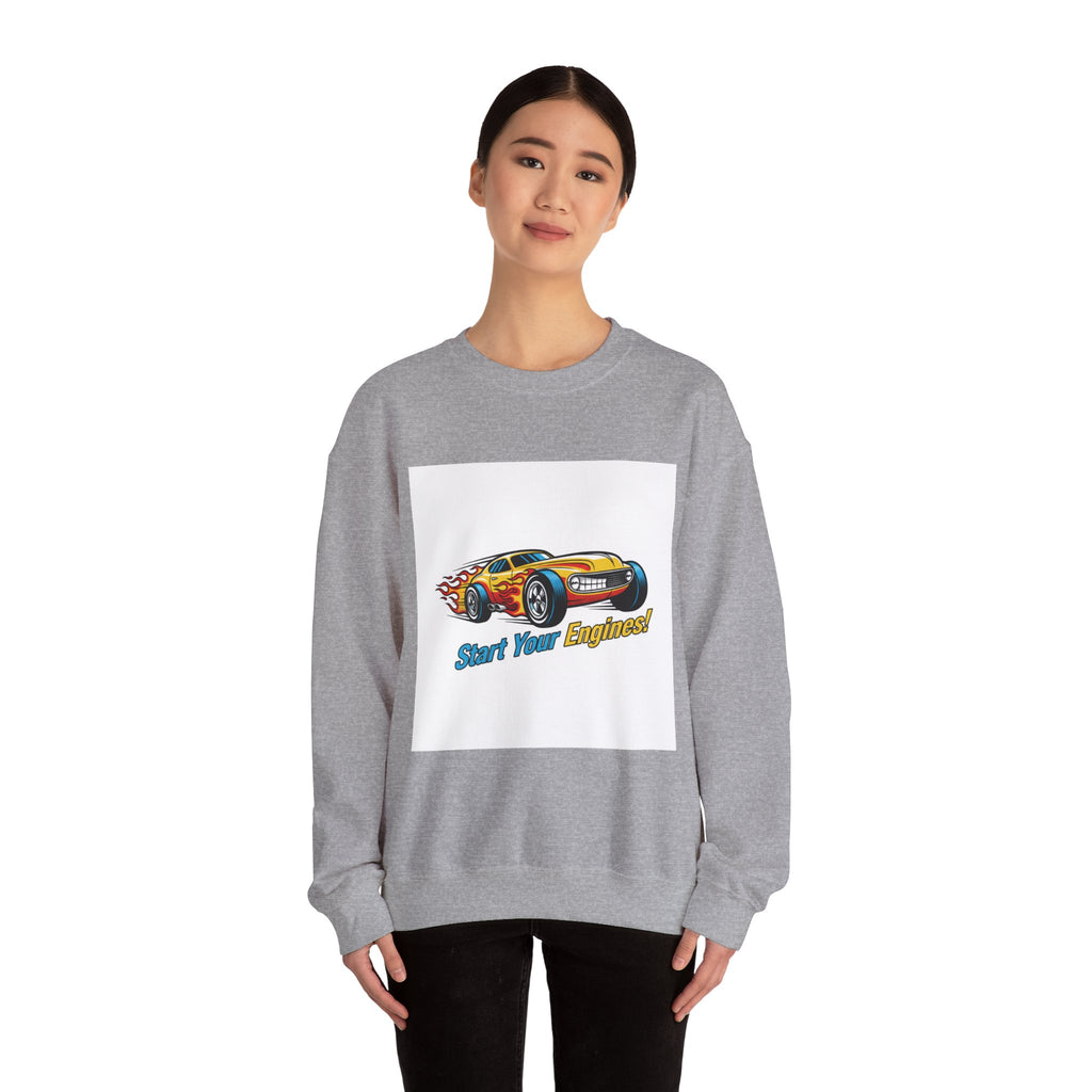 Retro Cartoon Dragster Sweatshirt | racing flame shirt, vintage car illustration