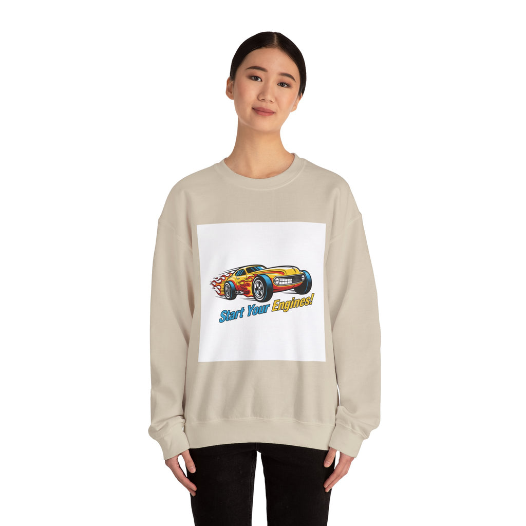 Retro Cartoon Dragster Sweatshirt | racing flame shirt, vintage car illustration