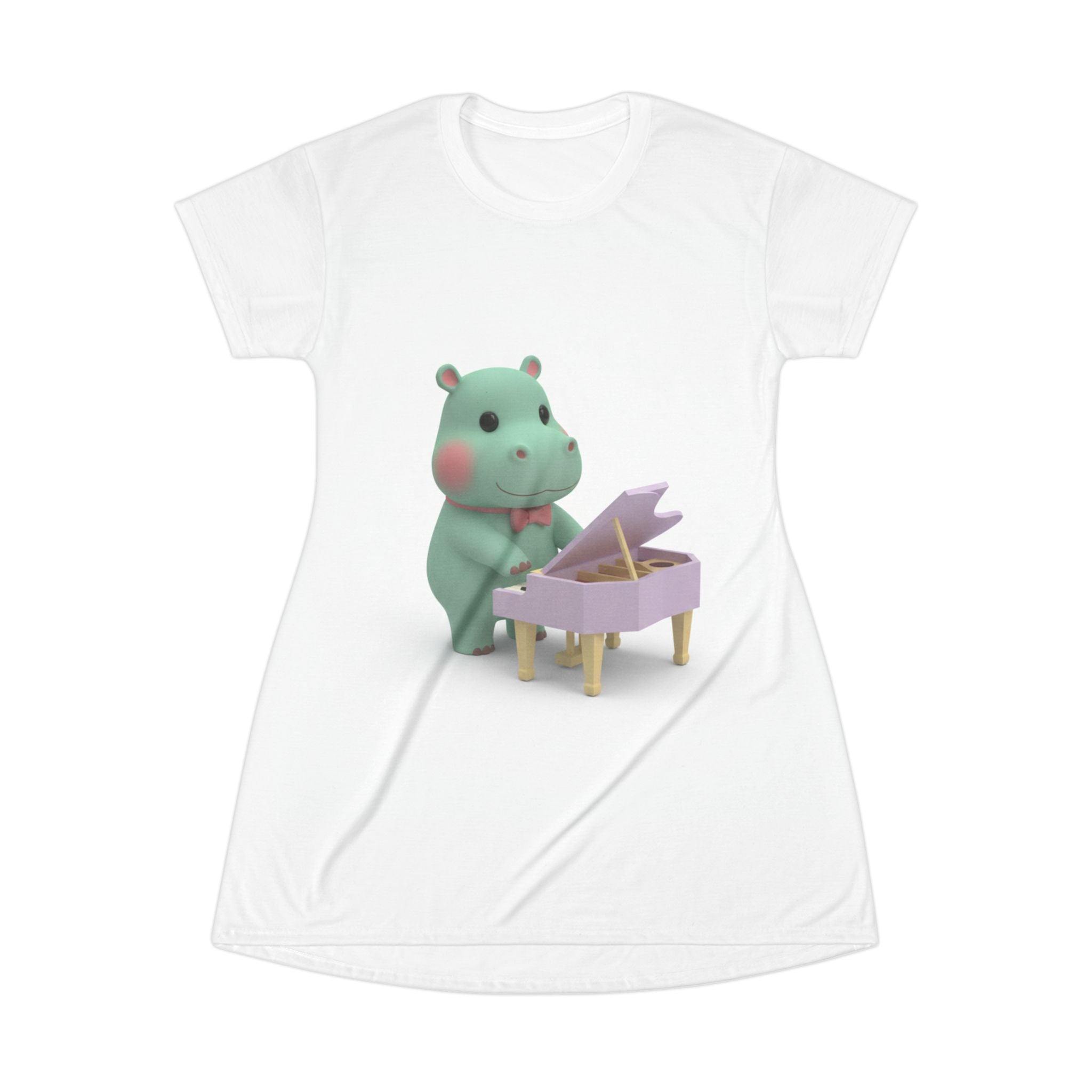 Cute Hippo Playing Piano T‑Shirt Dress — Whimsical Animal Music Graphic