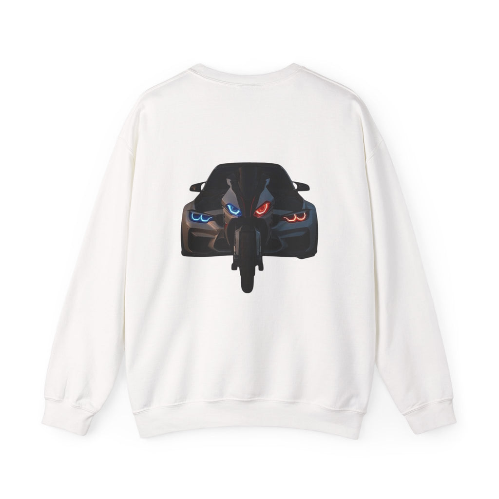 Crewneck Sweatshirt - Bold Twin-Engine Car & Motorcycle Front Graphic