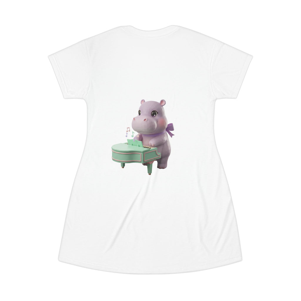 Cute Hippo Playing Piano T‑Shirt Dress — Whimsical Animal Music Graphic