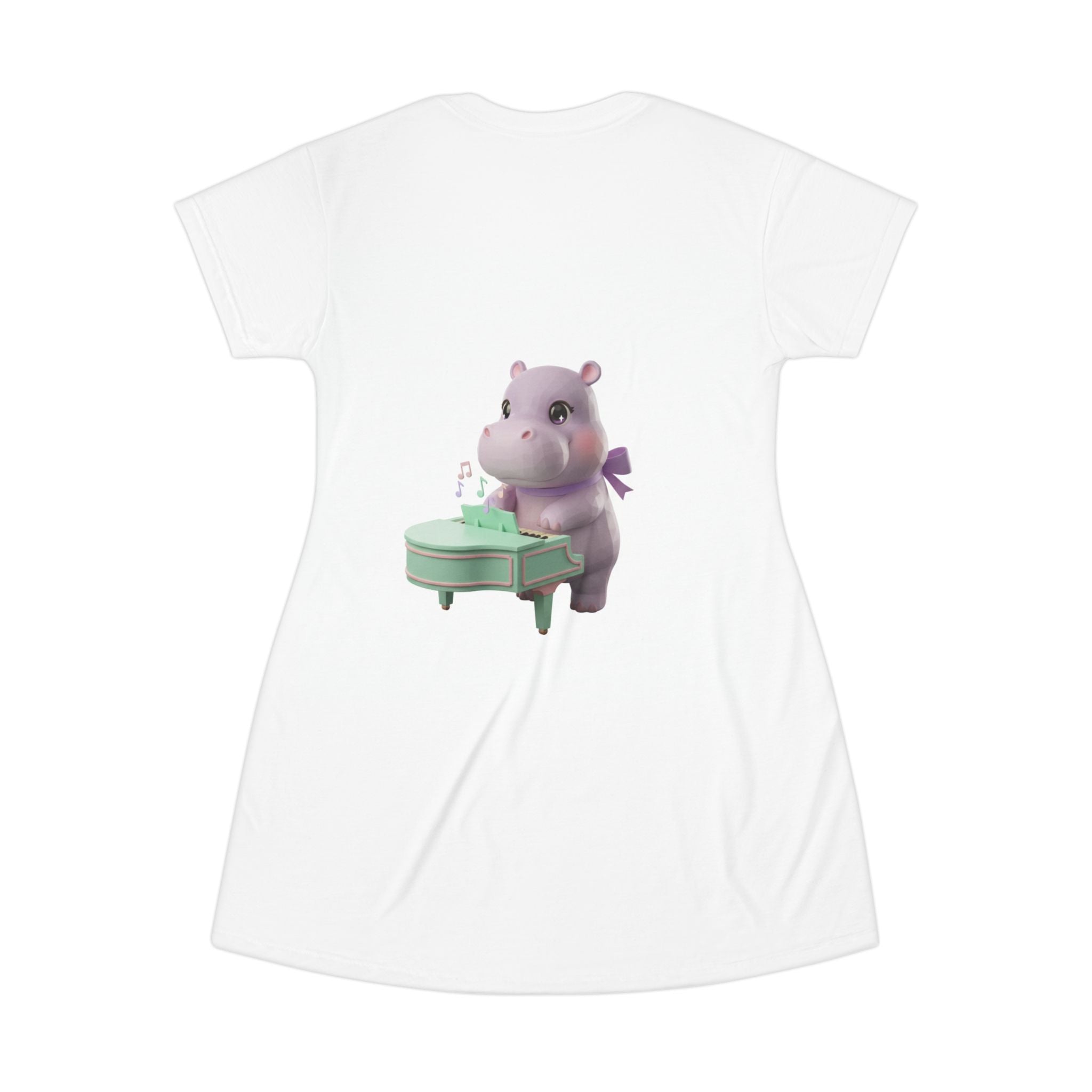Cute Hippo Playing Piano T‑Shirt Dress — Whimsical Animal Music Graphic
