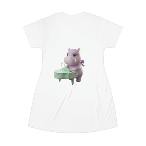 Cute Hippo Playing Piano T‑Shirt Dress — Whimsical Animal Music Graphic