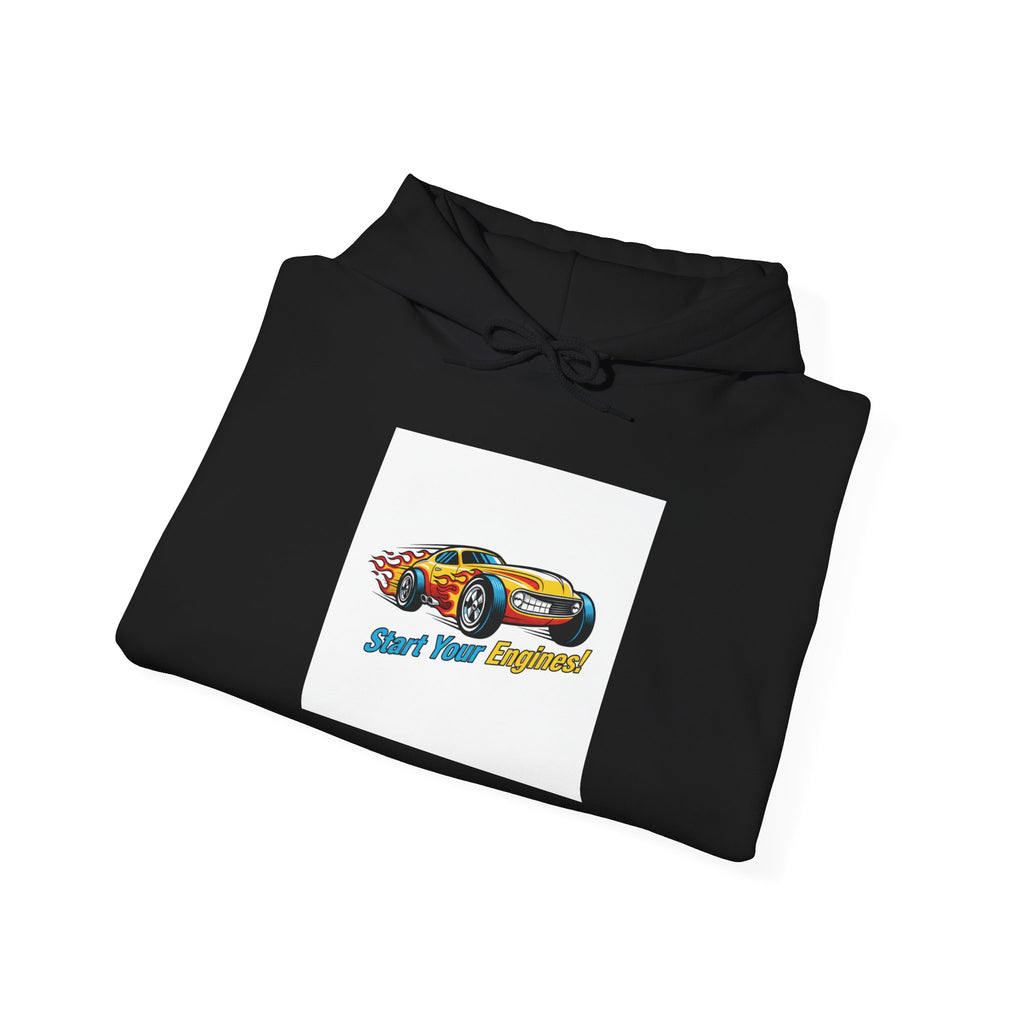 Retro Cartoon Racing Car Hoodie | vintage car illustration, racing flames