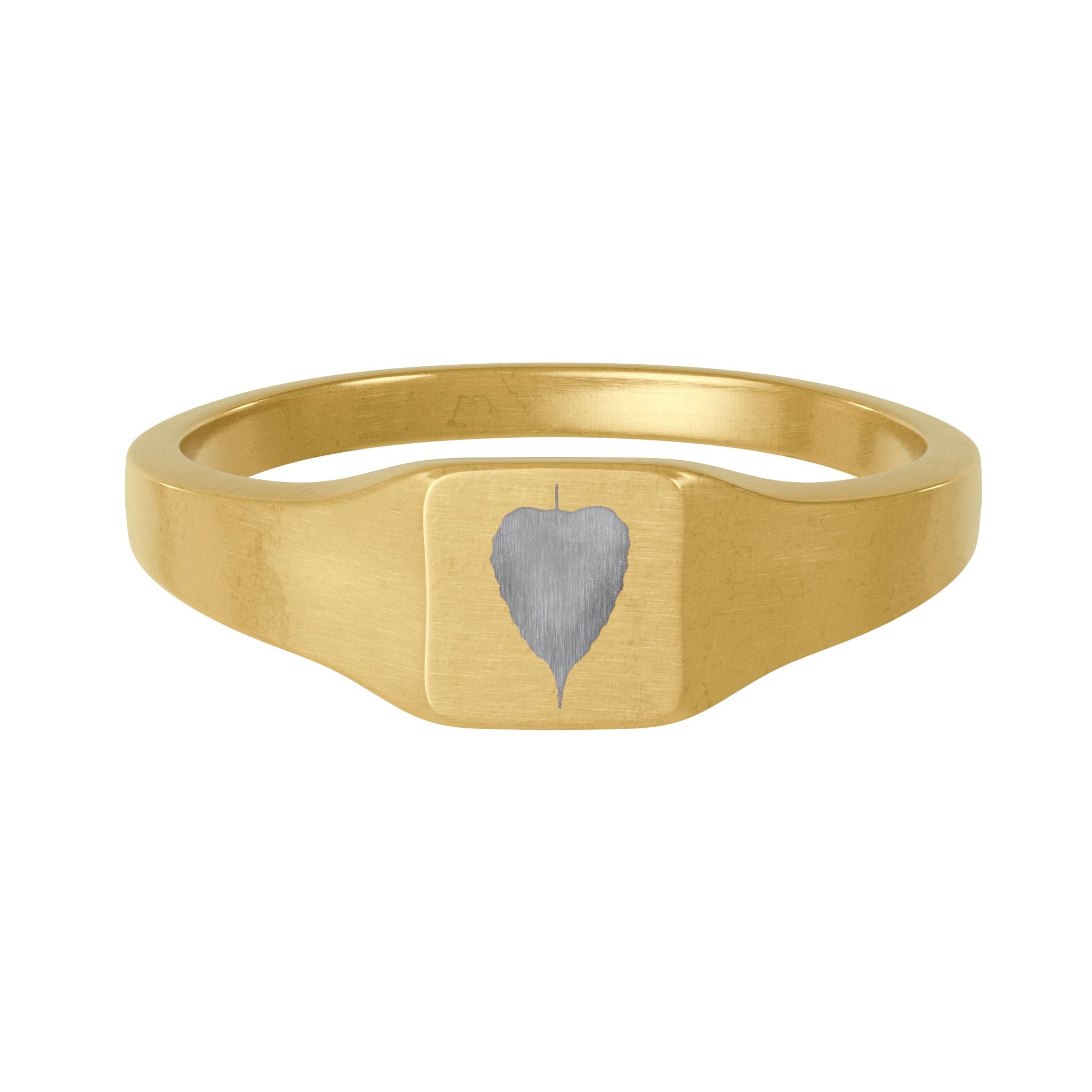 Gold Square Signet Ring — Engravable Stainless Steel Personalized Heart