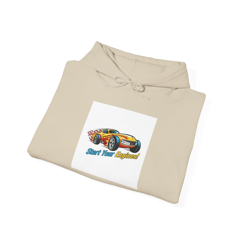 Retro Cartoon Racing Car Hoodie | vintage car illustration, racing flames