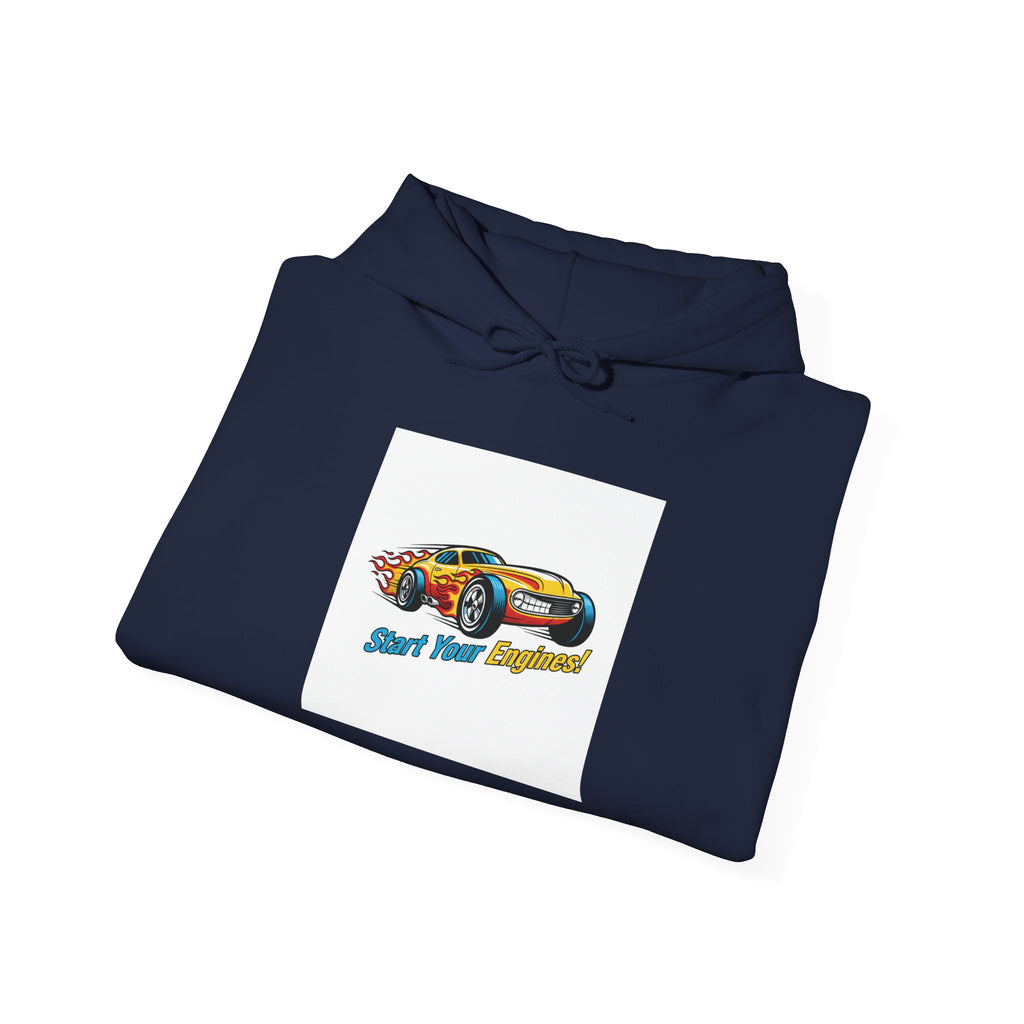 Retro Cartoon Racing Car Hoodie | vintage car illustration, racing flames