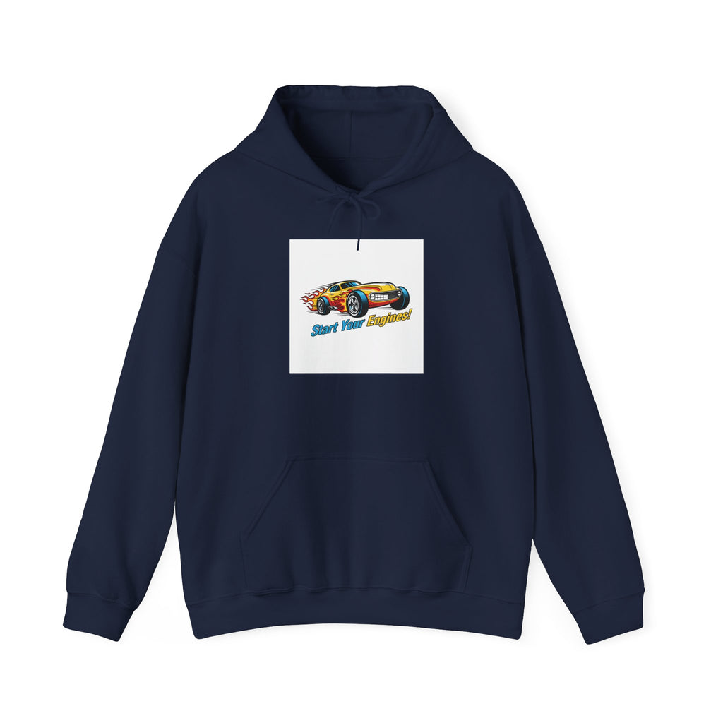 Retro Cartoon Racing Car Hoodie | vintage car illustration, racing flames