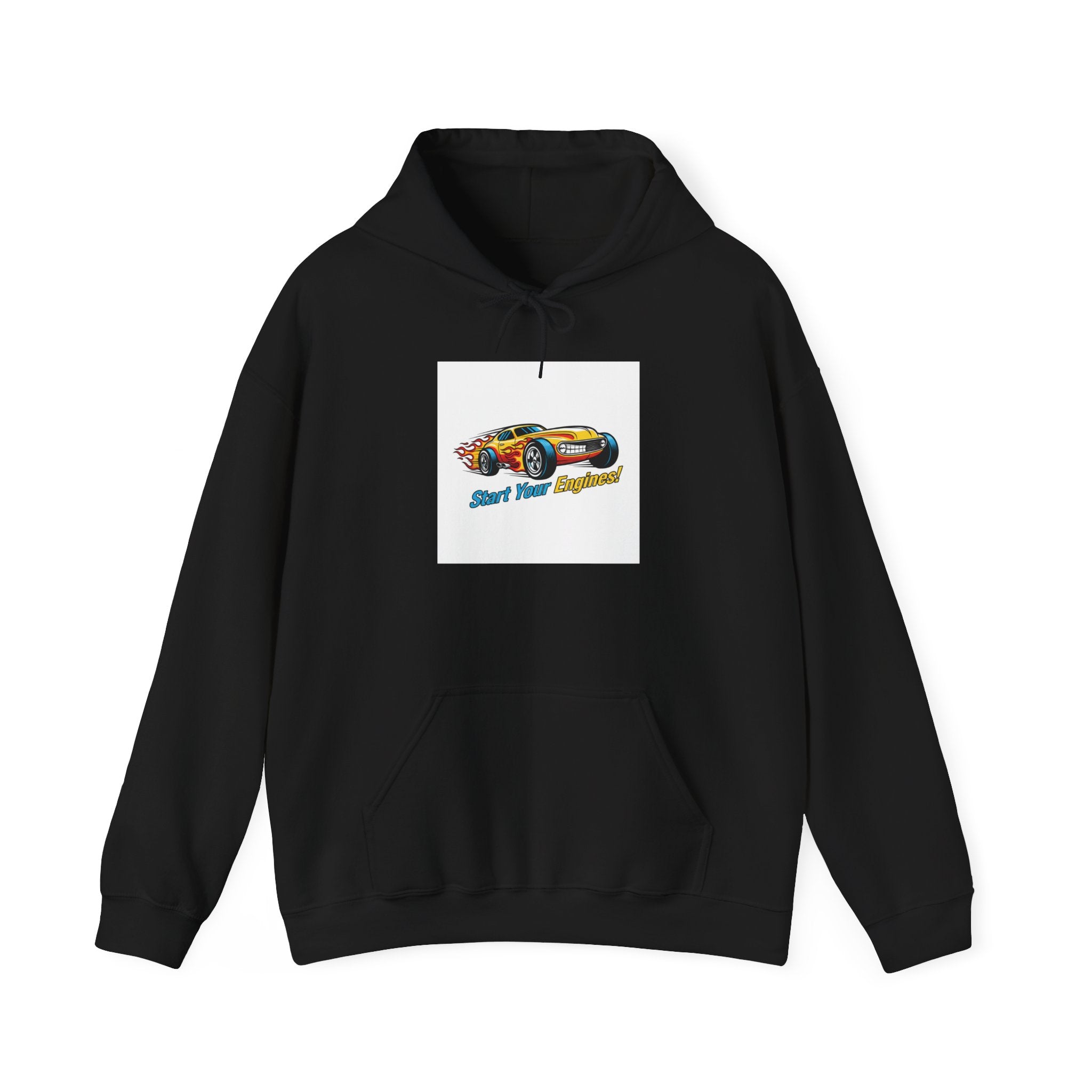 Retro Cartoon Racing Car Hoodie | vintage car illustration, racing flames
