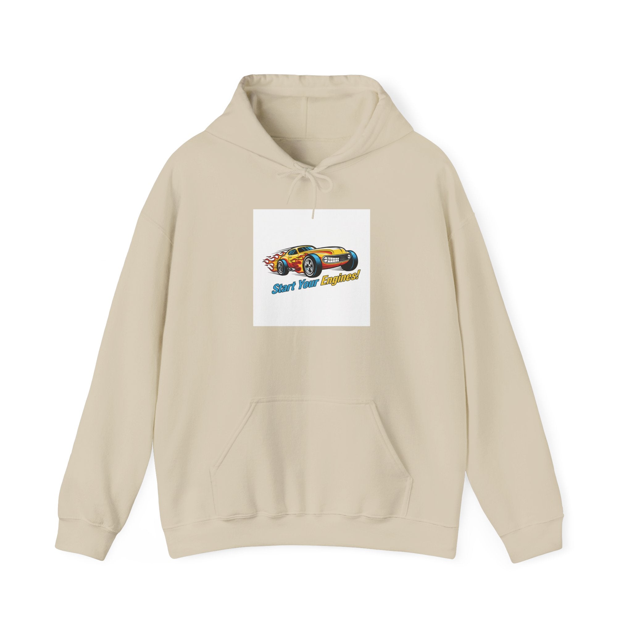 Retro Cartoon Racing Car Hoodie | vintage car illustration, racing flames