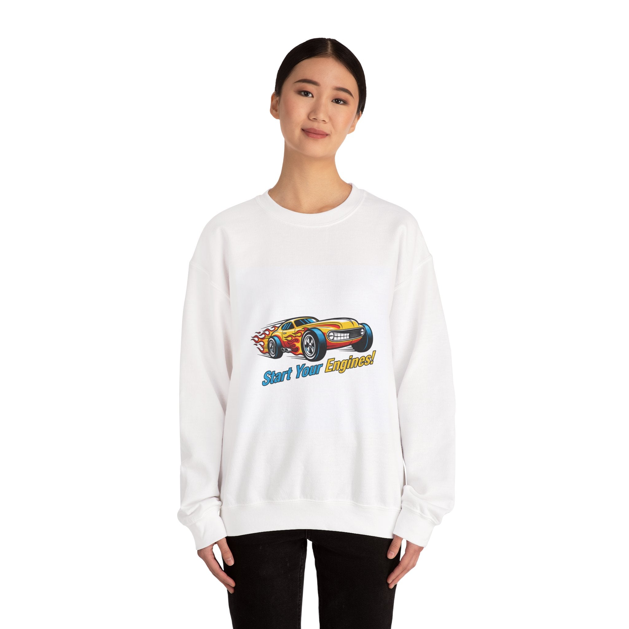Retro Cartoon Dragster Sweatshirt | racing flame shirt, vintage car illustration